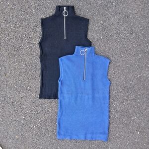 Sleeveless Ribbed Knit Tops with Zipper